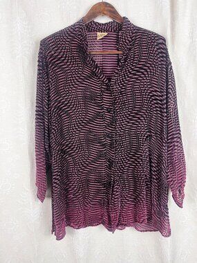Sheer S-2X silk velvet stripe vintage button up shirt oversized blouse URU party